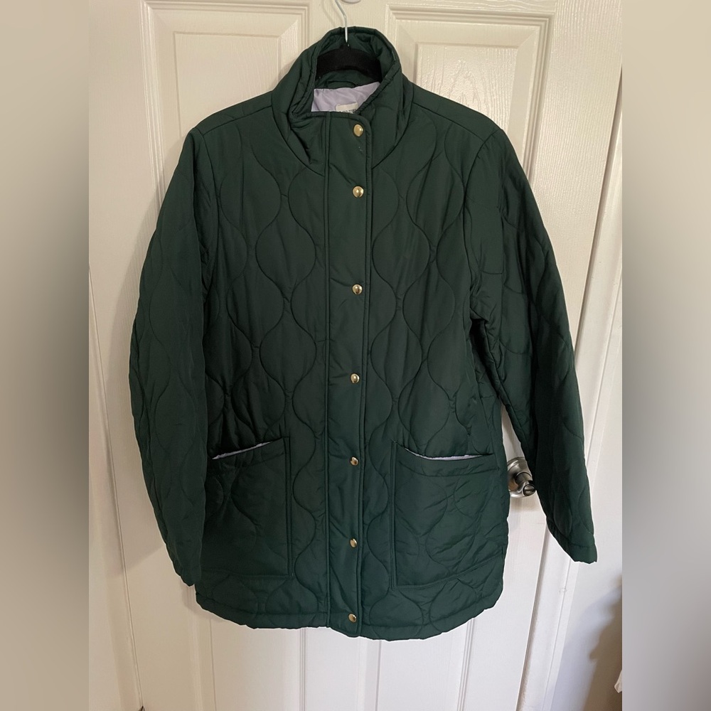 J. Crew Green Puffer Jacket with Quilted Design